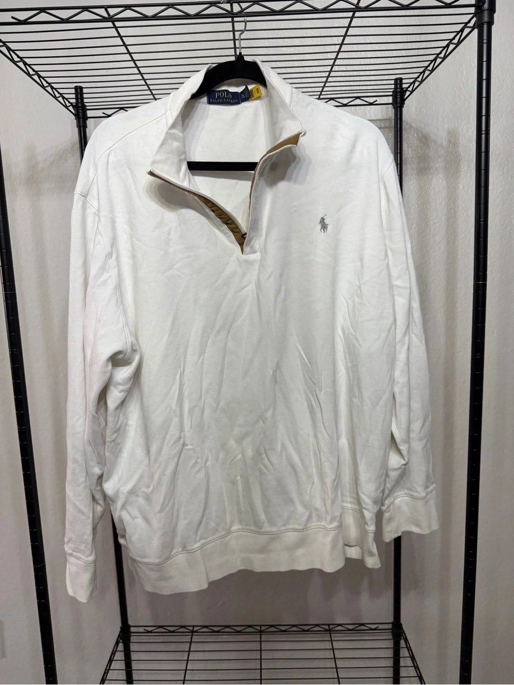 Polo by Ralph Lauren White Quarter-Zip Sweater with Tan Trim